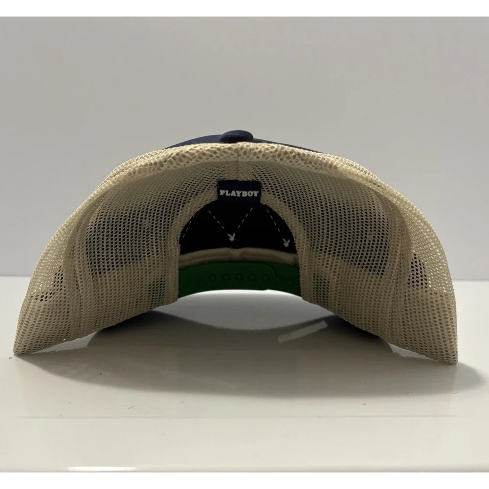 Playboy Foam Trucker Snapback Hat Blue Green Tan Embroidery Bunny Logo Cap